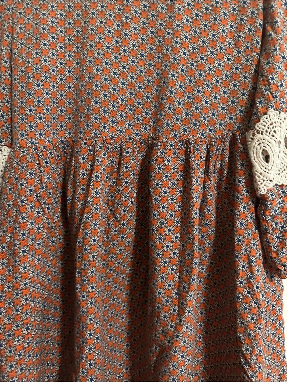 Umgee Boho Peasant Mini A-line Dress Size Large Blue & Orange Geometric - Picture 6 of 8